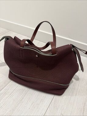 Structured Pebbled Leather Tote in Deep Plum